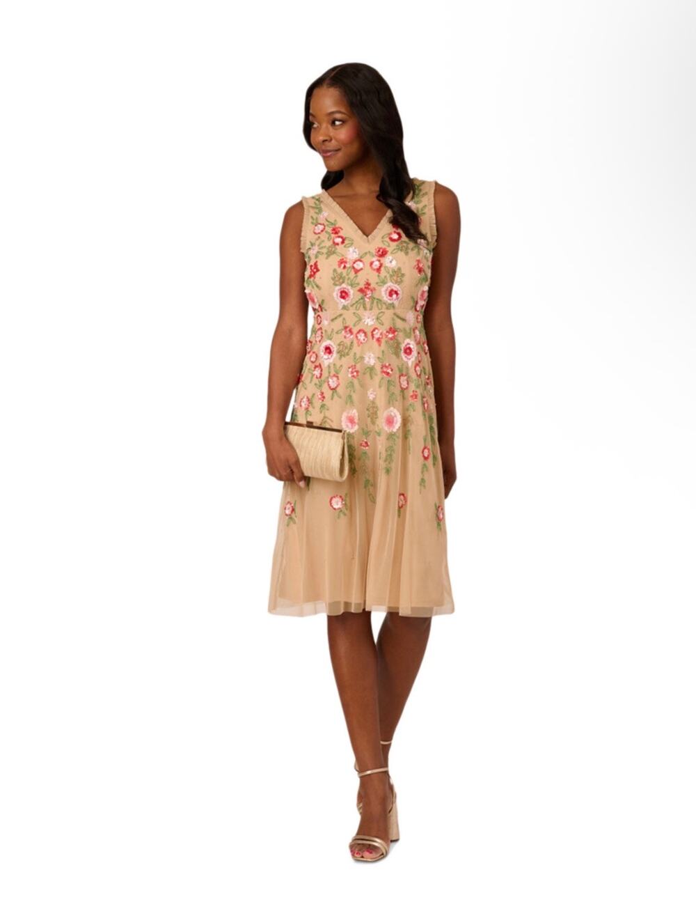 New Adrianna papell Women's fringe floral beaded Dress $279 Sz 18